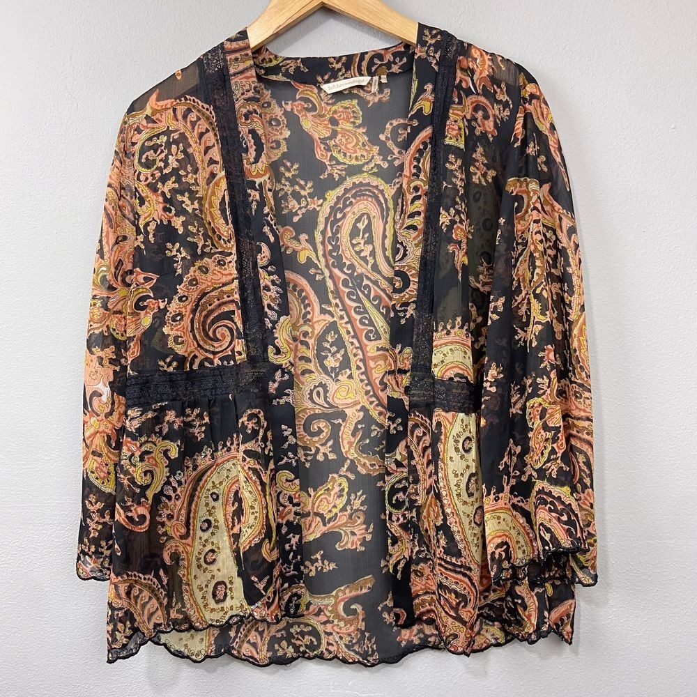 Soft Surroundings Sheer Paisley Lace Kimono Size L‎ Boho Festival Beach Cover Up